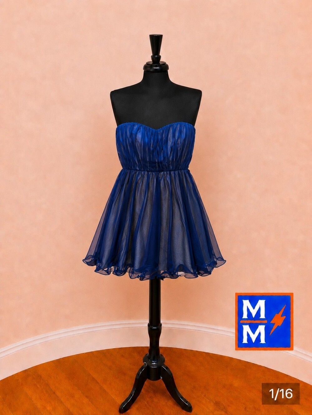 Navy Strapless Chiffon Dress Size 11 Sequin Hearts